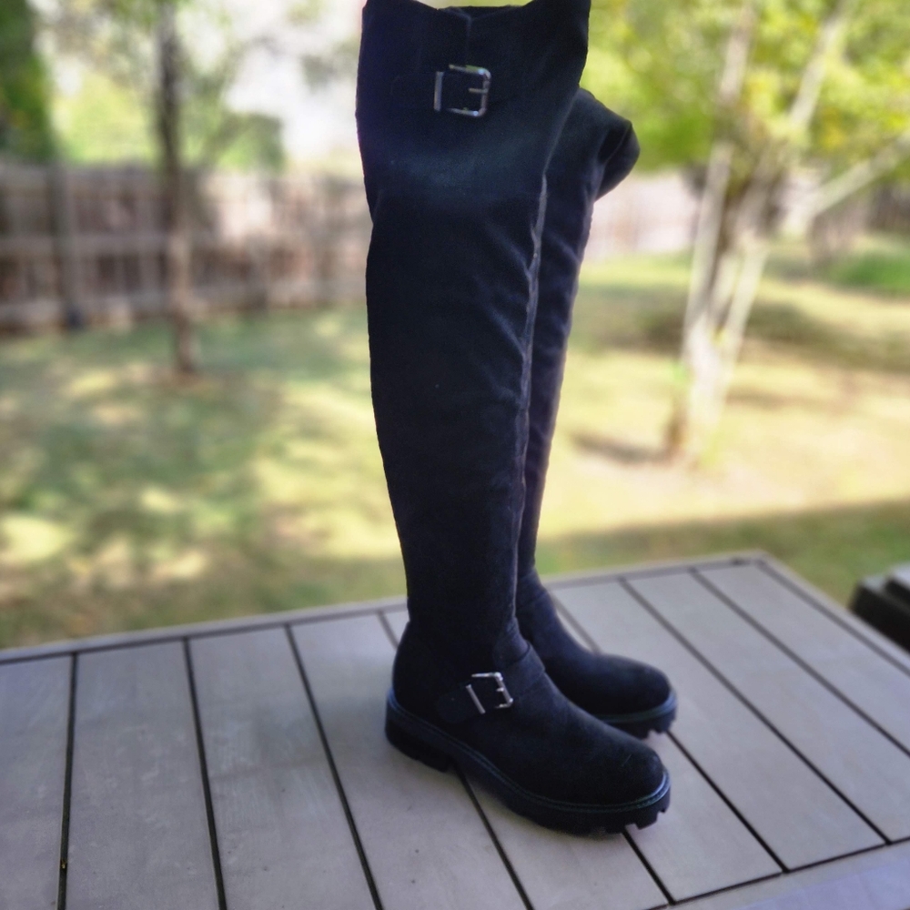 Size 7 - New Marc Fisher Ganven Black Over-the-Knee Moto Boots - Picture 4 of 9